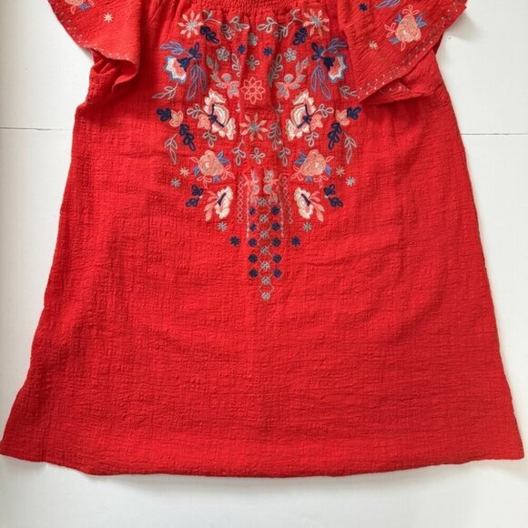Umgee Boho Embroidered Mini Dress Coral Orange Beachy Crepe Lightweight Sz S - Picture 8 of 14